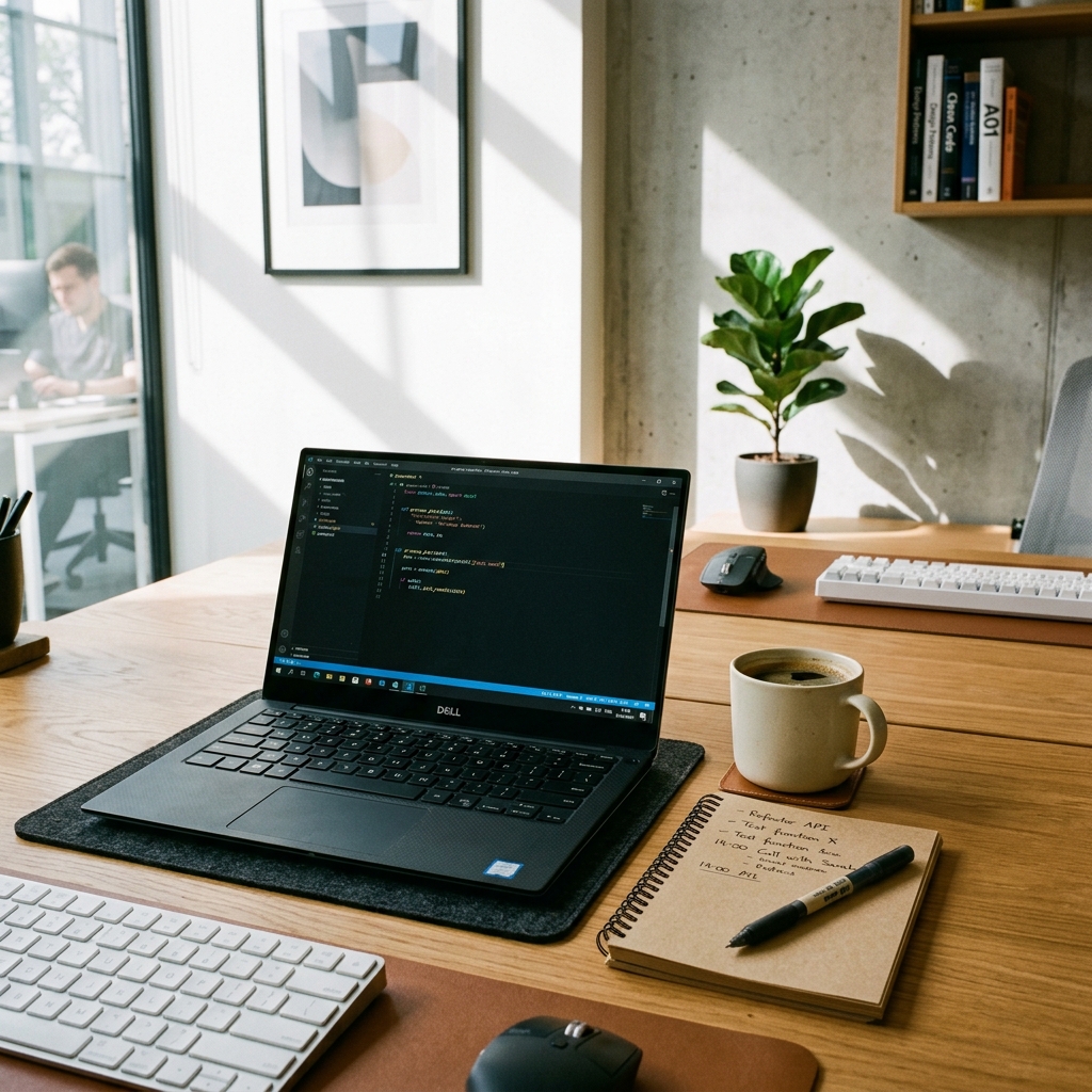 Modern beautiful workspace with laptop and coffee